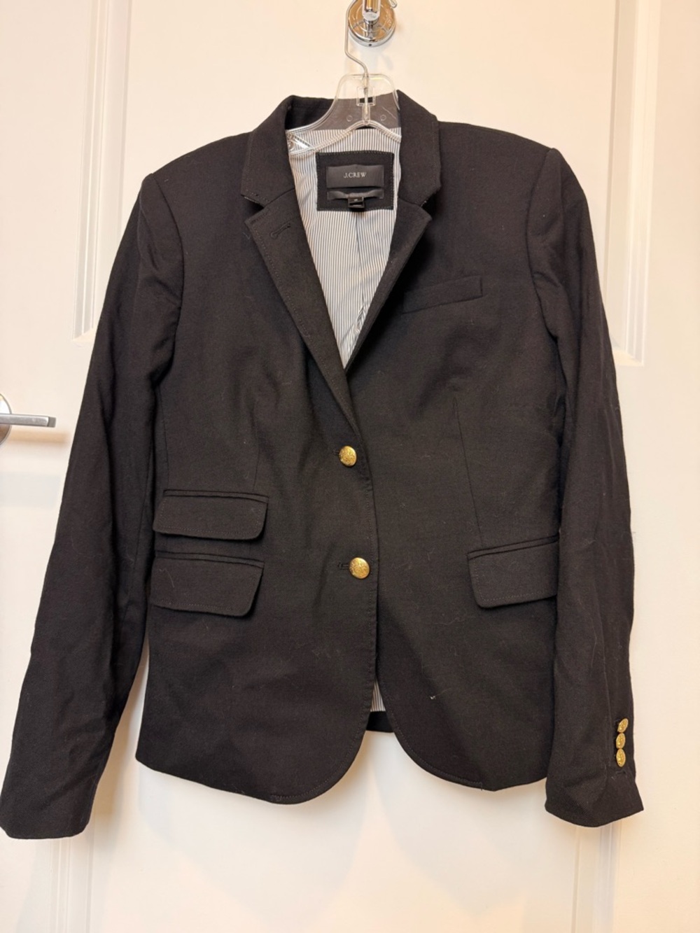 J.Crew Schoolboy Blazer Wool Black Gold Crest Buttons Preppy Jacket Sz 10 - Picture 2 of 5